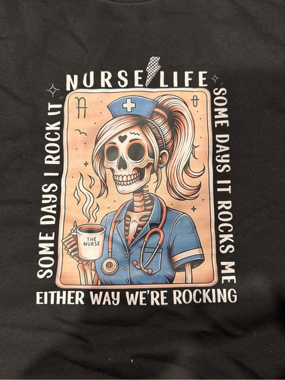 Nurse Life Graphic Crewneck Sweater - Black